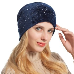 Bonnet velours pour femme avec strass