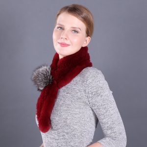 Écharpe à pompon en fourrure de lapin Rex pour femme