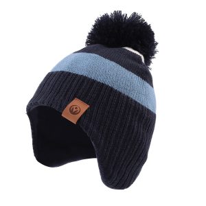 Bonnet pompon rayé enfant doublure et oreillettes
