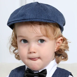 Casquette plate à chevrons lin et coton bébé enfant