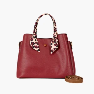 Grand sac à main effet grainé bordeaux avec foulard